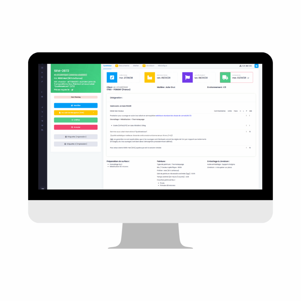Logiciel métier thermolaquage